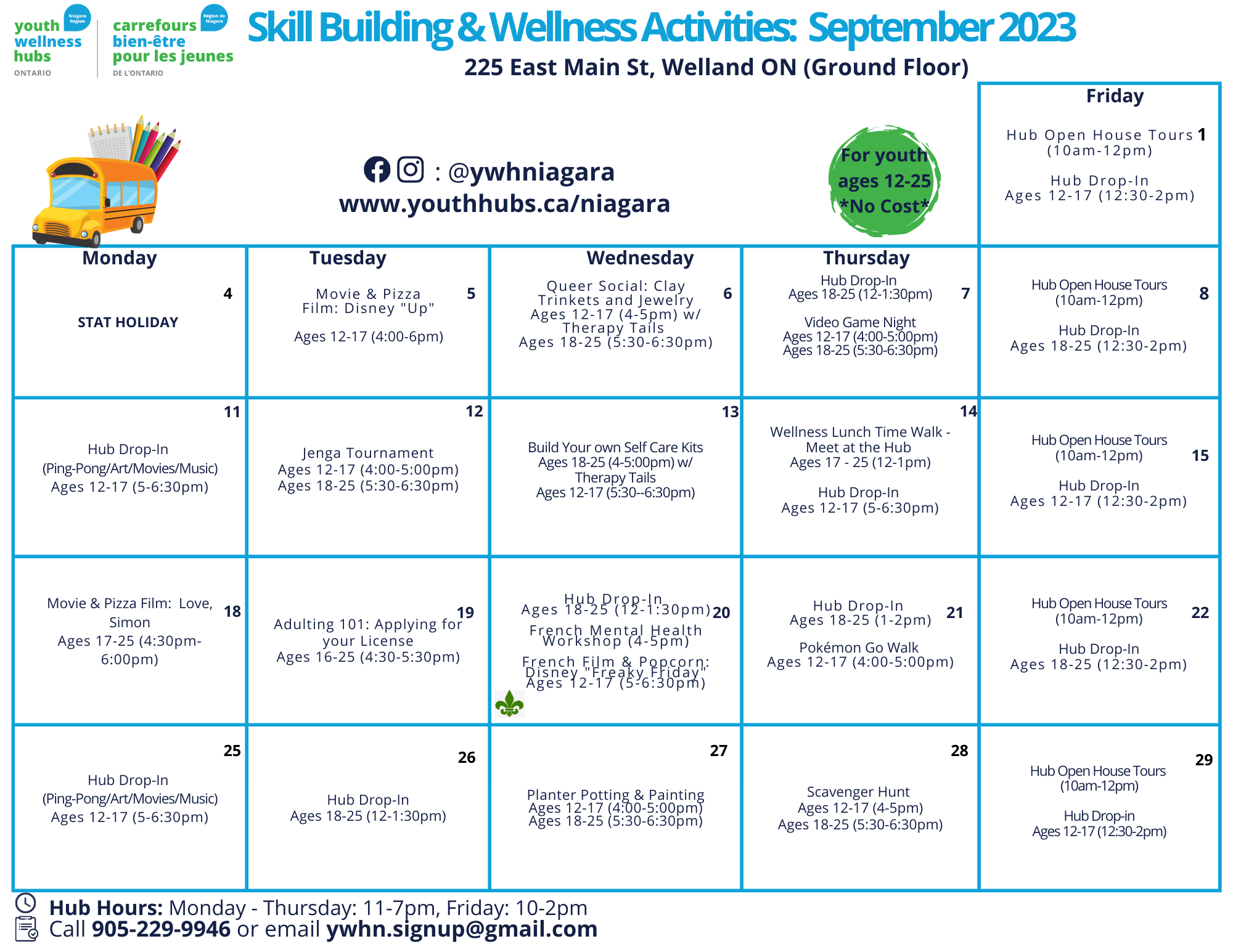 Youth Wellness Hub September 2023 Calendar