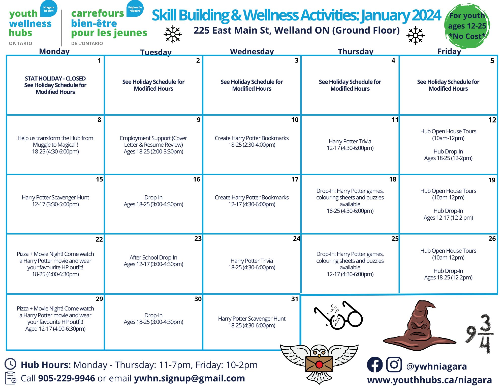 Youth Wellness Hub January 2024 Calendar