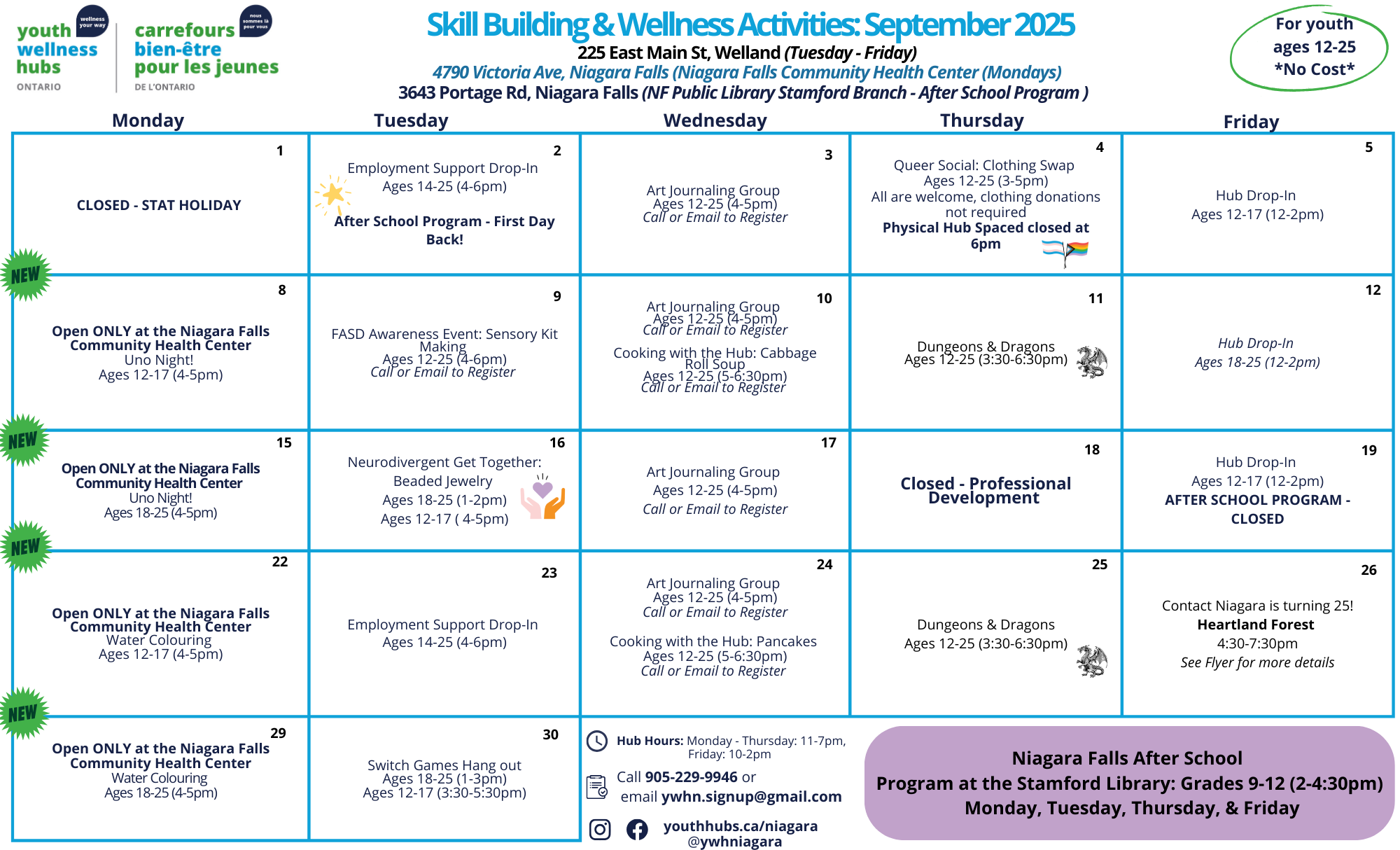 Youth Wellness Hub - September 2025 Calendar