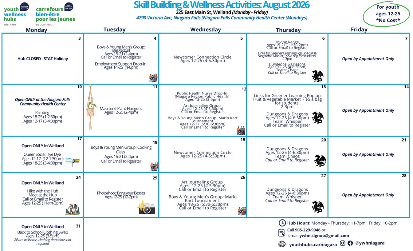Youth Wellness Hub - August 2026 Calendar